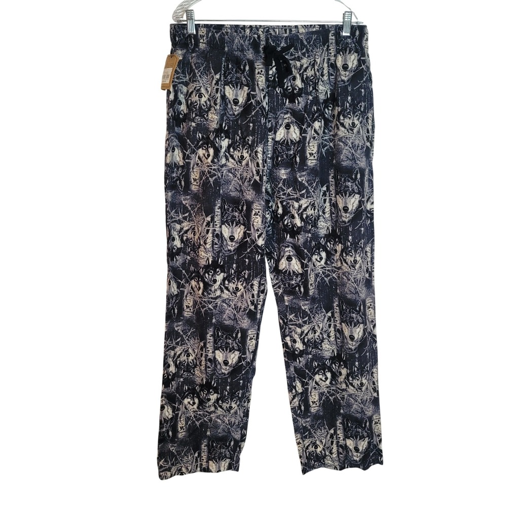 NorthCrest Classic Mens Wolf Print Pajama Pants Cotton Flannel Large NWT NEW
